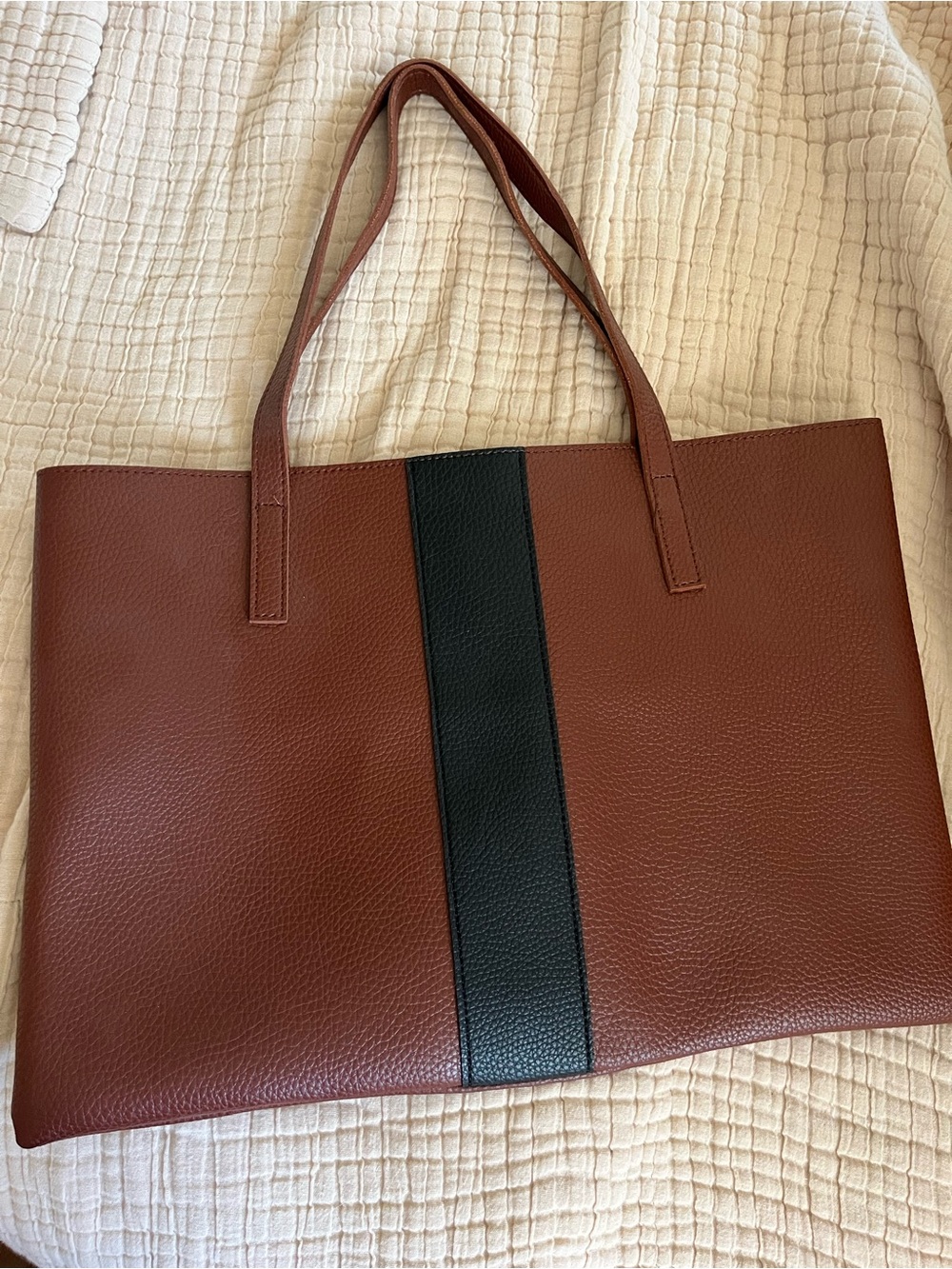 Vince Camuto Brown Tote Bag with Central Black Stripe